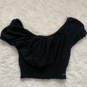 capped sleeve eyelet crop top